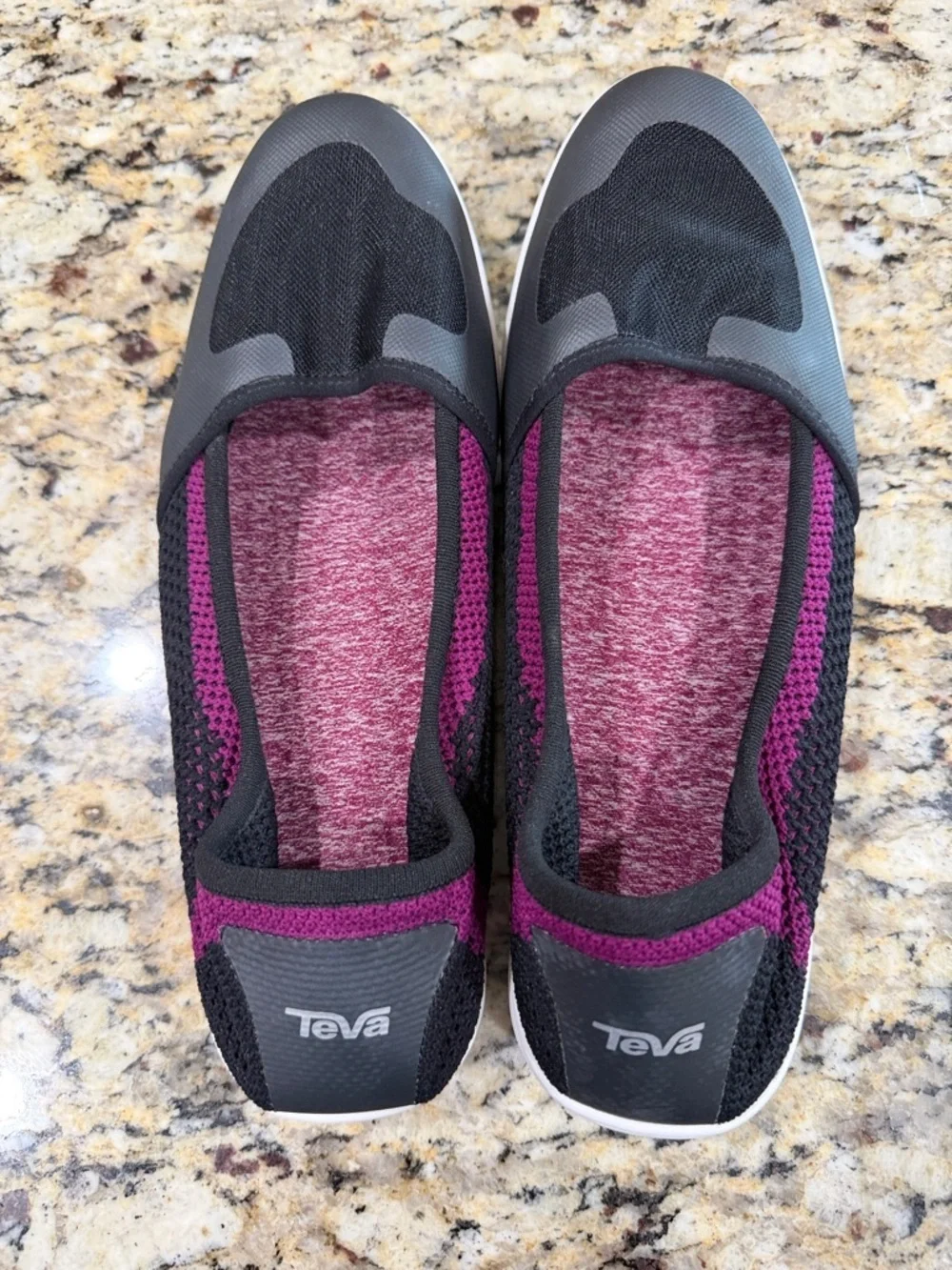 EUC Teva Women's Slip-On Hydro Life Ballerina Flats in Black and Purple Knit